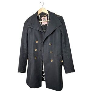 JUICY COUTURE Vintage Double Breasted Womens Trench Coat Black | Size Petite Y2K
